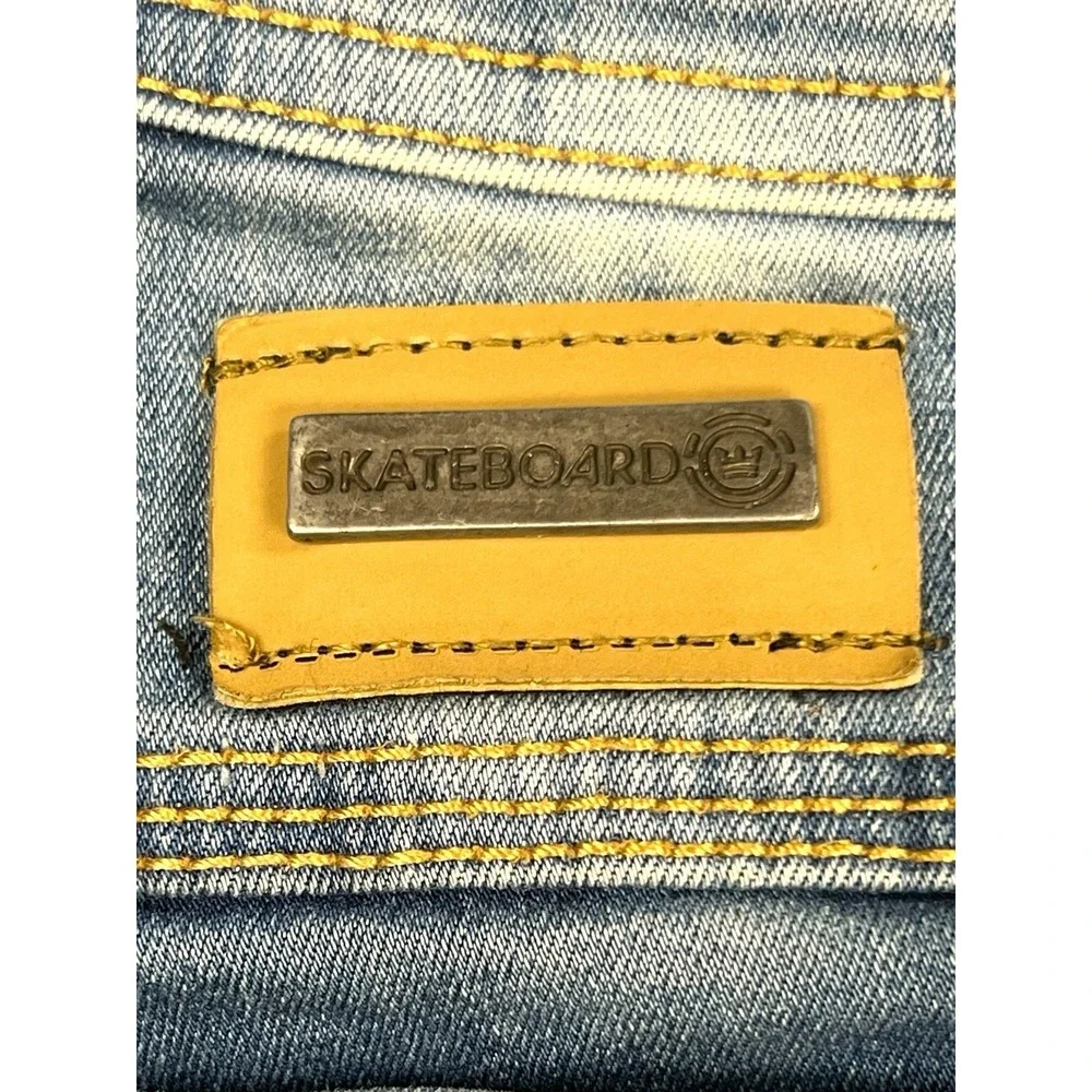 Skateboard Distressed Skinny Jeans Men's Blue‎ Ripped Frayed Hem Stretch Size 28